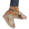 Verão Novo Tamanho Grande Exportação Sapatos Femininos Estilo Romano Salto Plataforma Fundo Grosso Vazado Boca de Peixe Sandálias Femininas Comércio Exterior Sandálias de Salto Alto