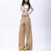 Diseño de cintura de cuadros estilo americano, pantalones casuales de pierna ancha para mujer, nueva colección primavera/otoño, corte holgado, versátiles y con una silueta fluida de pierna recta.