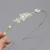 Faixa de Cabeça Retro Estilo Coreano Pedra Olho de Gato Cabeça de Diamante Presilha Fina para Cabelo Feminina Liga Metálica Folha Flor de Alta Qualidade Nicho Super Imortal