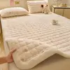 Colchoneta Gruesa de Leche Polar Estampada para Invierno, Habitación, Hogar, Tatami, Cojín Suave, Cubierta de Cama Acolchada de Polar Coral Cálido