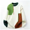 Otoño Invierno 2026 Suéter de Punto con Bloques de Color Patchwork para Hombre Estilo Holgado Ropa de Punto Retro Ropa de Punto de Moda Ropa de Abrigo