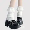 Calcetines de Encaje Lolita para Pantorrilla Calcetines Lindos Japoneses de Media Pantorrilla Blanco Crema Primavera y Verano Calcetines Finos con Felpa