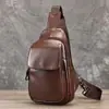 Bolsa de Peito Esportiva Retro em Couro Genuíno, Bolsa Transversal Diária Casual Portátil em Couro Crazy Horse, Mochila Pequena de Viagem, Coleção de Bolsas de Peito