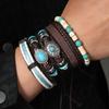 Popular Nuevo Producto Transfronterizo Europeo y Americano Cuero Múltiples Capas Retro Geométrico Incrustado Turquesa Tejido a Mano Juego de Seis Pulseras