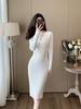 Vestido largo blanco de punto de seda helada estilo socialité para mujer, nuevo Otoño 2026, ajustado, bodycon, moderno