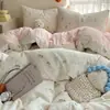 Juego de Ropa de Cama de Algodón Grado Madre y Bebé Clase A de Cuatro Piezas Sábana de Cama 100% Algodón Funda Nórdica Funda de Almohada Faldón de Cama Juego de Tres Piezas para Dormitorio de Estudiante 4