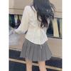 Camisa Blanca de Manga Larga Estilo Universitario para Mujer Diseño de Primavera y Otoño Top de Nicho Camisa con Cordones en la Cintura Traje de Uniforme JK