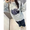 Top Distintivo de Calle Estilo Coreano sin Capucha Estampado Combinable Cuello Redondo Sudadera de Manga Larga Estilo BF para Mujer Estilo Dulce y Fresco