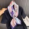 Moda Outono e Primavera Versátil para Viagem Xale Protetor Solar Estampa de Folhas Fresco Elegante Lenço de Seda Artificial Lenço Quadrado 90 para Mulheres