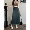 Falda vaquera vintage talla grande para mujer, verano, para figuras curvilíneas en forma de pera, que cubre la cadera, de cintura alta, línea A, de longitud media, falda ajustada al cuerpo