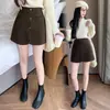 Falda-pantalón corta abotonada de lana, falda-pantalón de lana para mujer, falda-pantalón de pierna ancha para otoño e invierno para mujer