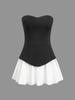 Vestido Europeo y Americano Retro Simple Nuevo Estilo Spice Girl Estilo Sexy Sin Tirantes Sin Mangas Costuras con Volantes Ajustado Ropa de Mujer