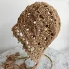 Algodón Puro Crochet Hecho a Mano Puro Sombrero de Mujer Algodón Puro Hecho a Mano Puro Flor de Abanico Borla de Perla Turbante Sombrero de Malla Transpirable