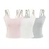 Camisola Dulce Única de Diseño de Nicho con Doble Tirante, Patrón de Flores de Vid y Almohadillas en el Pecho, Adecuada para Usar Tanto por Dentro como por Fuera