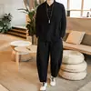 Traje holgado con bordado, talla grande, Hanfu casual estilo Zen, camiseta de manga larga para hombre de algodón y lino, adecuada para primavera y otoño, lino, estilo chino