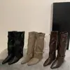 Botas de plataforma Marrones Melard con aumento interno de altura, botas de montar de caña larga para mujer, botas largas ajustadas de punta cuadrada para otoño e invierno 2026
