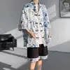 Fabricante Directo Estilo Chino Traje Tang Camisa de Manga Corta para Hombre, Versátil de Verano Delgada con Cuello Alto de Media Manga, Moda Masculina Tendencia