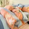 Otoño e Invierno Engrosado Algodón Puro Engrosado Tela Jet Cepillada Juego de Cuatro Piezas para Cama Sábanas Funda de Edredón Dormitorio Juego de Tres Piezas