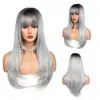 Peluca europea y americana de estilo transfronterizo, larga, recta, ligeramente ondulada, con capas y flequillo, disponible para venta al por mayor desde el fabricante