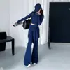 Camiseta Casual de Manga Larga Versátil con Cuello Redondo Estilo Coreano para Niñas, Conjunto de Dos Piezas de Pantalones Acampanados con Lazo de Cintura Alta 2026