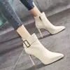 Zapatos de Tacón Alto para Mujer, Nuevo Estilo Otoño e Invierno 2025, Botines Sexy de Punta Fina, Botas Martin de Tacón Delgado con Hebilla para Mujer, Botas Ajustadas Populares