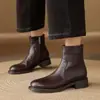Botines Chelsea de Piel de Vacuno de Primera Capa Estilo Británico Old Money 2025 Invierno Tacón Medio Grueso Ropa de Trabajo Versátil Punta Redonda Cuero Genuino Botines Cortos para Mujer