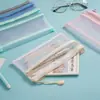 Estuche, estilo coreano, simple, bolsa de almacenamiento de malla transparente, caja de papelería de gran capacidad para estudiantes, diseñado específicamente para exámenes, de doble capa