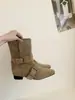 Botines retro estilo francés, diseño de nicho, punta cuadrada, tacón grueso para mujer, nueva colección 2025, botas de media pantorrilla estilo western, botas para mujer