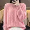 Suéter feminino de cashmere na cidade de Erdos 100% cashmere puro gola redonda malha base blusa de manga comprida suéter solto grosso