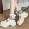 Calcetines de Yoga de Encaje con Lazo de Verano Nuevo Estilo Japonés Lindos Delgados Cortos Calcetines de Verano hasta la Pantorrilla para Mujer