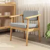 Silla de Comedor Tapizada de Madera Maciza Nórdica Silla Casual Japonesa con Reposabrazos y Respaldo Silla de Escritorio Silla de Maquillaje Silla para Tienda de Té con Leche