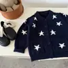 Suéter para Niños 2026 Otoño Niños y Niñas Cardigan Tejido con Cuello de Estrella Ropa Exterior de Lana Versátil Casual para Bebés y Niños Pequeños