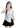 Blusa Juvenil Elegante de Verano 2026, Estilo Nuevo, Cuello Cuadrado, Adelgazante, Dobladillo Irregular, Manga Corta