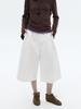 Calça Cropped Feminina Evertrue de Algodão e Linho com Cadarço Outono Novo Estilo Coreano Solta de Perna Larga Casual 63985