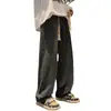 Calça Jeans Masculina Retrô de Cor Sólida Transfronteiriça Primavera e Outono Reta Solta de Perna Larga Streetwear Americano Versátil Casual Longa