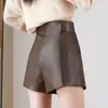 Shorts de couro cintura alta para mulheres, novo modelo 2026, popular no outono e inverno, corte A, modelador, perna larga em PU, shorts de bota versátil para primavera e outono