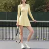 Falda deportiva de malla transpirable para mujer, cruzada, para golf, tenis, adelgazante de cintura, manga larga, polo, vestido deportivo, anti-exposición