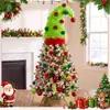 Enfeite de topo de árvore de pelúcia Grinch para o Natal, com chifres curvos, decoração de pompom vermelho e verde de elfo, ornamento de topo de árvore de Natal