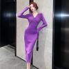 Abrigo Estilo Retro Estilo Hong Kong Cuello en V Fondo Tejido Falda de Cadera Transfronterizo Otoño de Mujer Exterior Suéter Falda