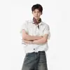Camisa Polo Casual Sencilla de Estilo Americano de Color Sólido para Trabajo para Hombre, Diseño Holgado de Verano, Camisa Versátil de Cuello Campana de Manga Corta