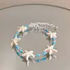 Vacaciones en la Playa~Pulsera de Concha Azul y Estrella de Mar para Mujer, Accesorios de Cuentas de Isla, Joyería Apilable Nuevo Estilo 2026