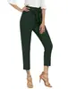 Decoración de Cinturón Transfronteriza al por Mayor Pantalones Cropped Casuales para Mujer Cintura Elástica Diseño de Bolsillos Pantalones Cropped Adelgazantes
