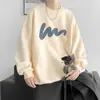 Estilo Coreano Holgado Creativo Estampado Cuello Redondo Sudadera Casual Tendencia Estilo Hong Kong Sudadera Forrada de Felpa Versátil Otoño e Invierno Nuevo