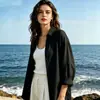 Camisa Casual de Color Sólido de Talla Grande Nueva para Primavera y Otoño Camisa Elegante de Manga Larga con Botones de Algodón y Lino para Mujer Europea y Americana