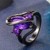 Anillo ojo de caballo de piedra púrpura chapado en oro negro para mujer pulsera de diamantes púrpura chapada en oro negro suministro de fábrica de comercio exterior anillo de diamantes ojo de caballo