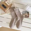Meilade Meias Empilhadas Meias Lisas Femininas Primavera e Outono Cáqui Meias de Cano Médio Combinadas com Sapatos Birkenstock Meias Longas Sem Costura