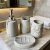 Conjunto de Banheiro Cerâmico de 4 Peças com Padrão de Mármore, Conjunto para Banheiro de Hotel
