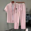 2026 Conjunto de Camisa de Manga Curta e Calça Masculina Temu Transfronteiriço Simples Estampado 3D Moda Casual Verão e Outono