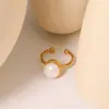 Anillo de Perla de Agua Dulce Natural para Mujer Nicho de Alta Gama Lujo Ligero Anillo de Acero de Titanio para Joyería de Apertura de Pareja