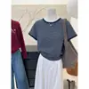 Camiseta de Manga Curta Listrada com Contraste Simples Estilo Coreano Feminina Primavera 2025 Nova Loose Design Gola Redonda Top Básico